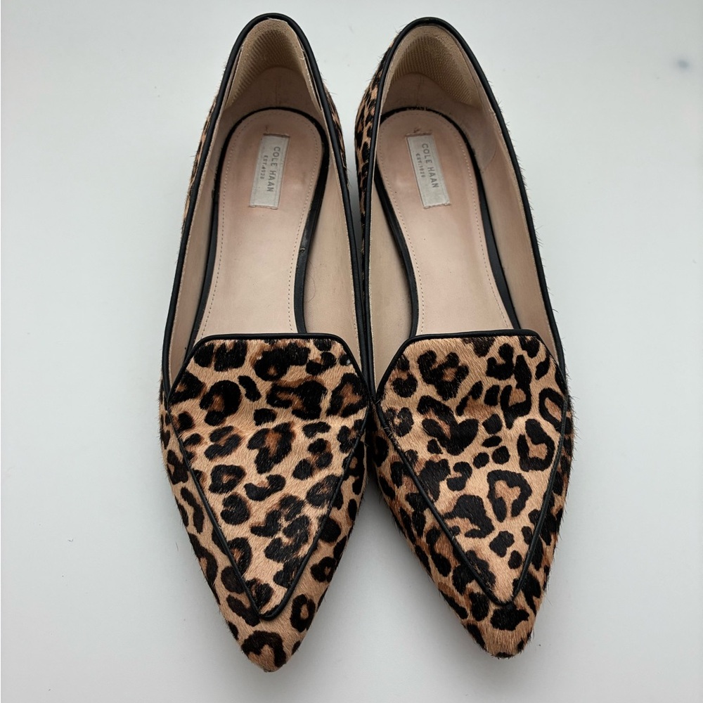 Cole Haan Leopard Print Calf Hair Women's Pointy Toe Flats Loafers